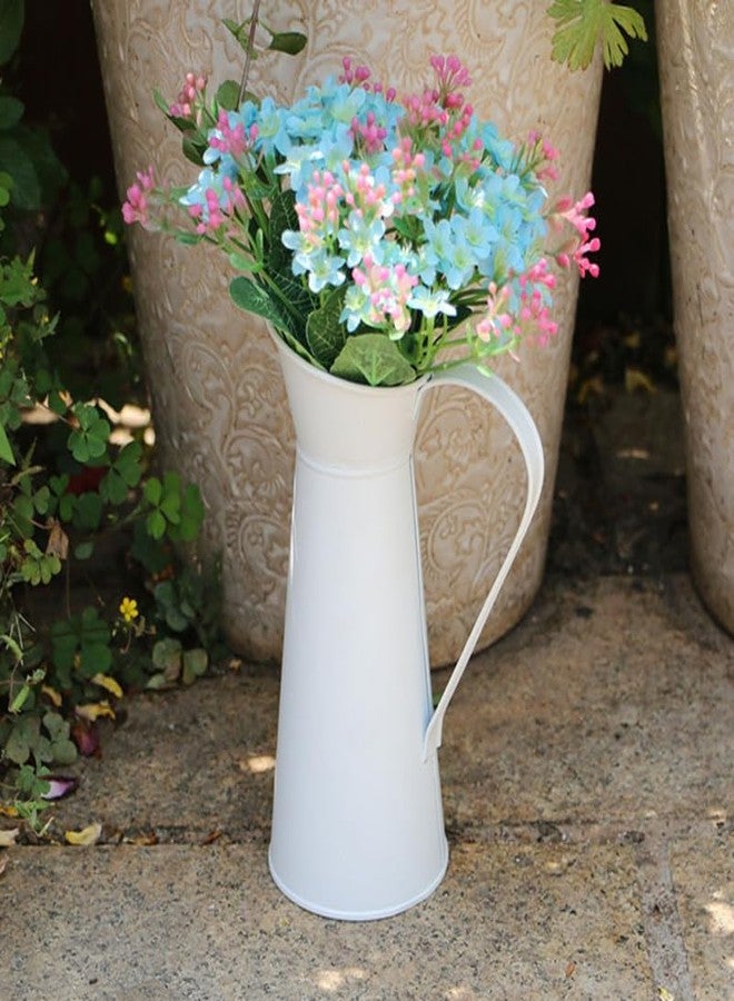 MERRYHAPY Dried Flower Vase - White Metal Pitcher Vase for Home D Cor Galvanized Flower Container Vintage Style 10 Inch Tall Metal for Flowers - Image 5